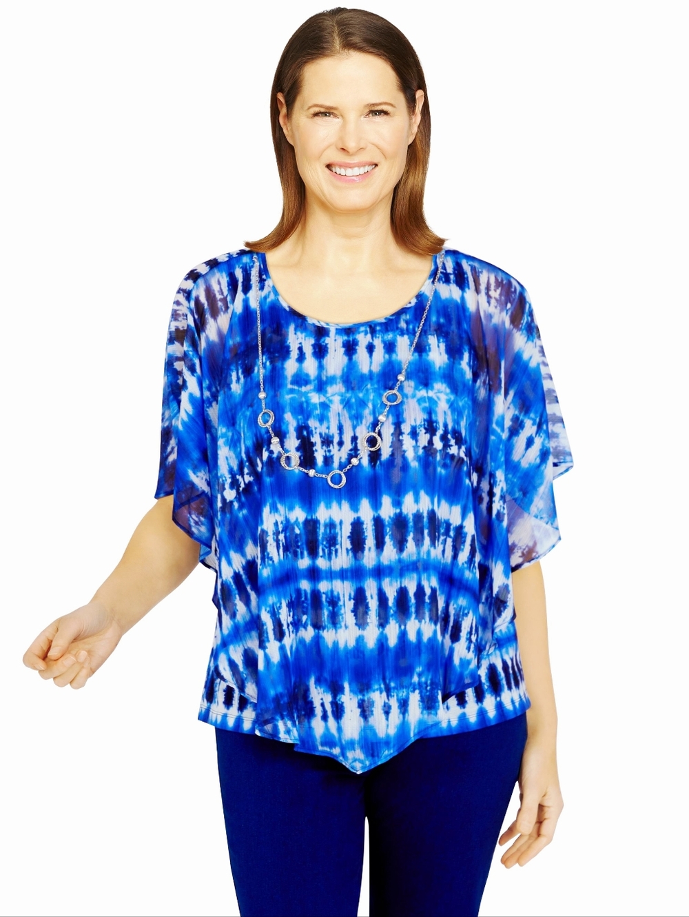 Alfred Dunner Blue Tie-Dye Flowy Top, Size Large - Picture 2 of 9